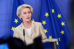 Ursula von der Leyen at the podium