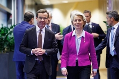 Ulf Kristersson, premier van Zweden en Ursula von der Leyen, voorzitter Europese Commissie