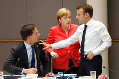 Mark RUTTE, Angela MERKEL en Emmanuel MACRON