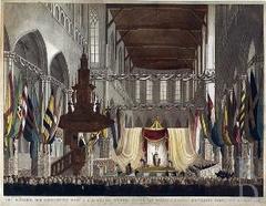 Inhuldiging van soeverein vorst Willem, 30 maart 1814. Prent naar tekening C. van Waard.