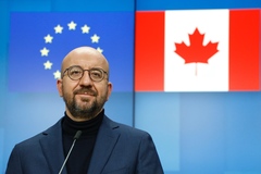 Michel voor vlaggen EU en Canada