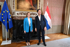 Ontvangst van de voorzitter van het Europees Parlement Roberta Metsola door minister-president Rutte